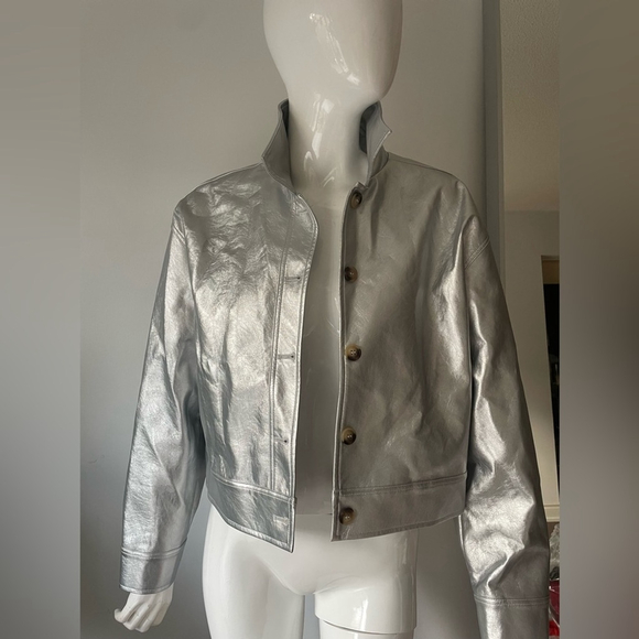 NIA “Venus Jacket” – Metallic Silver Faux Leather Jacket – Size Medium - Picture 8 of 11